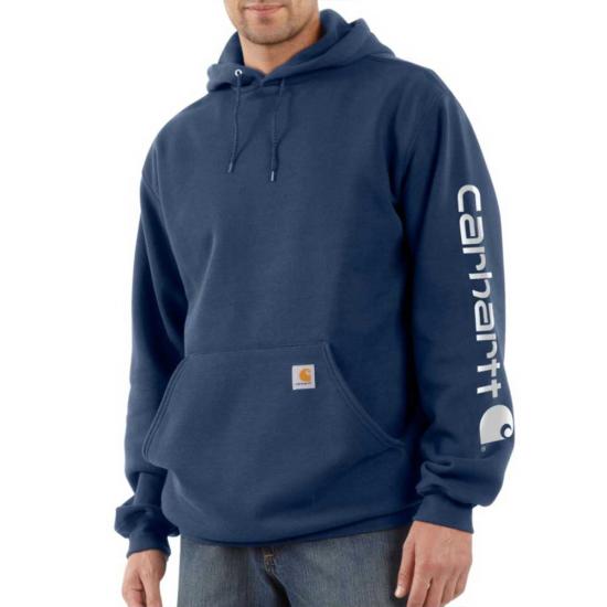 Carhartt Midweight Signature Sleeve Logo Hooded Sweatshirt - NAVY COLOR
