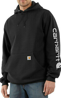 Carhartt Midweight Signature Sleeve Logo Hooded Sweatshirt Big - BLACK COLOR