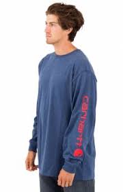 Carhartt Signature Sleeve Logo Long-Sleeve T-Shirt Big - DARK COBALT BLUE/RED COLOR